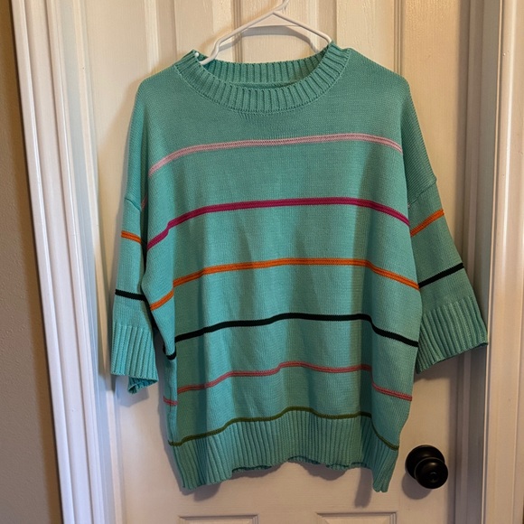 Sweaters - Striped Mint Green Sweater